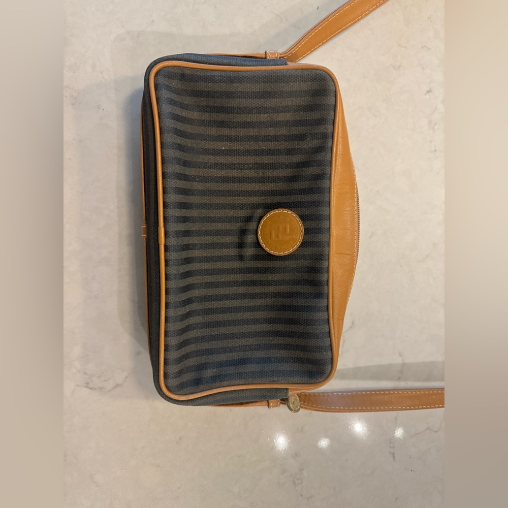 Vintage Fendi Roma Italy 1925 Bag, Cloth And Leather Crossbody Bag